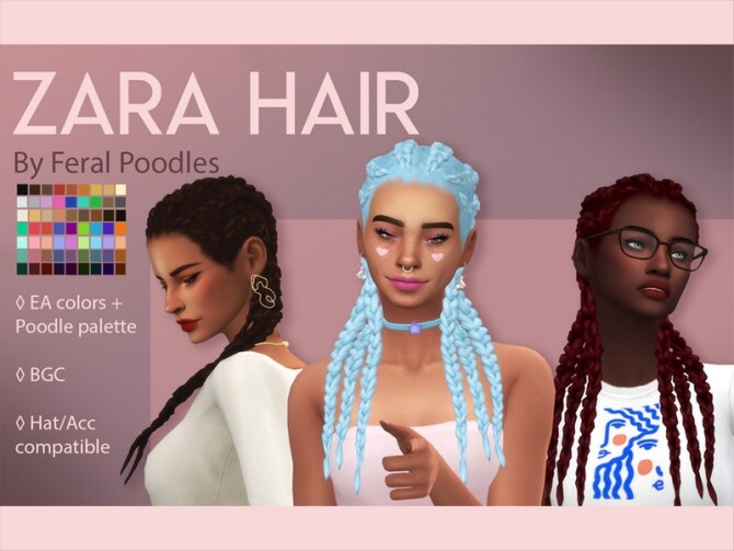 Sims 4 Zara Hair   long boxer style braids by feralpoodles at TSR