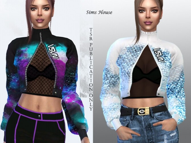 Sims 4 Womens sports jacket with print by Sims House at TSR