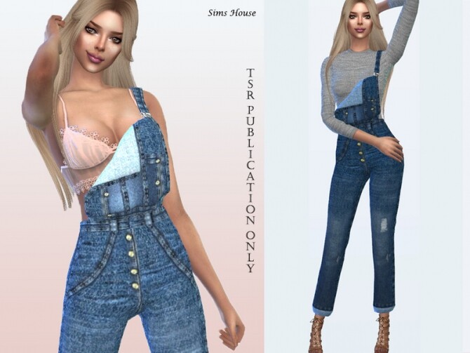 Sims 4 Womens denim overalls by Sims House at TSR