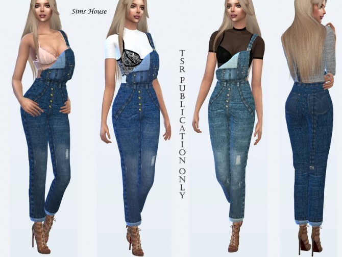 Sims 4 Womens denim overalls by Sims House at TSR