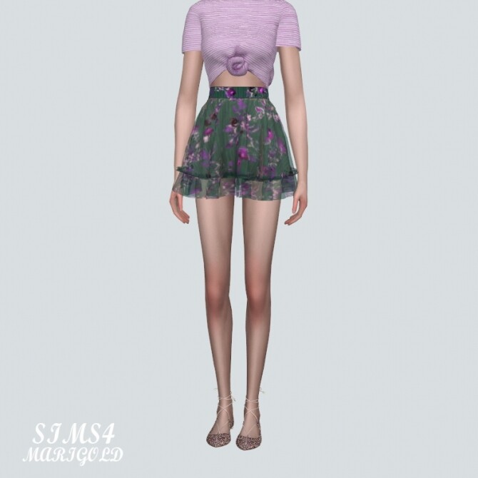 Sims 4 Flower Frill Chiffon Mini Skirt at Marigold