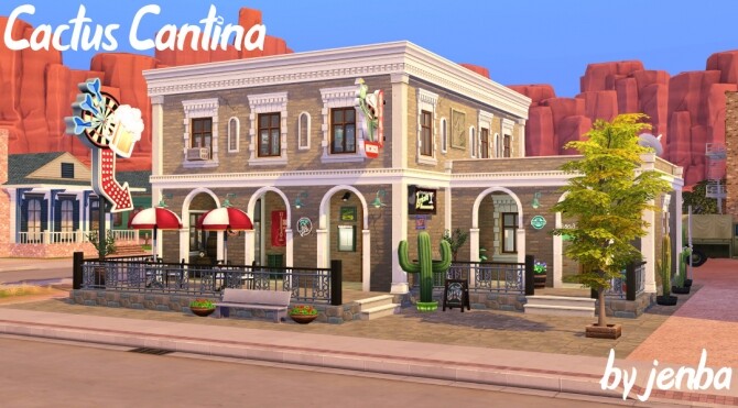 Sims 4 Cactus Cantina and Strangerville Library at Jenba Sims