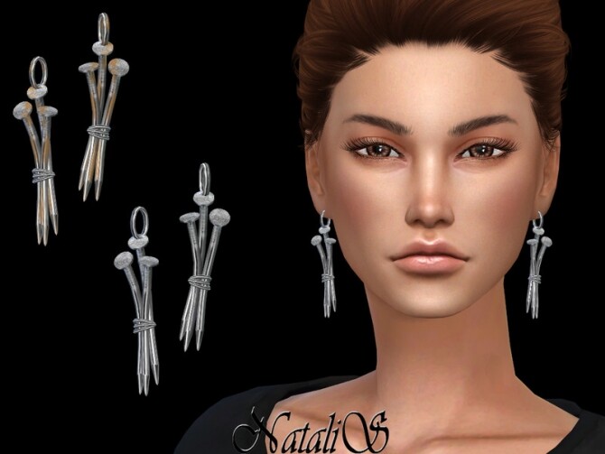 Sims 4 Three nails earrings by NataliS at TSR