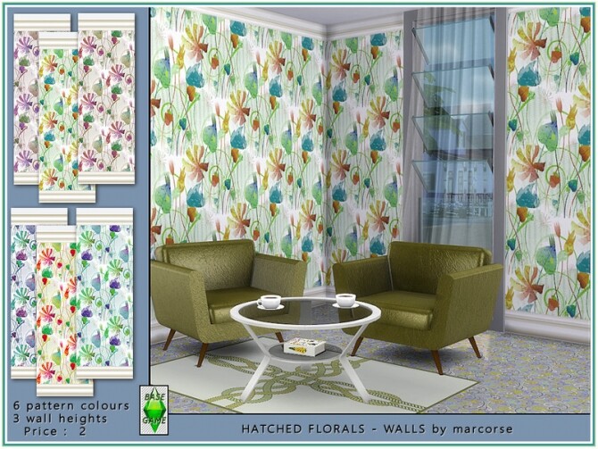Sims 4 Hatched Florals Walls by marcorse at TSR