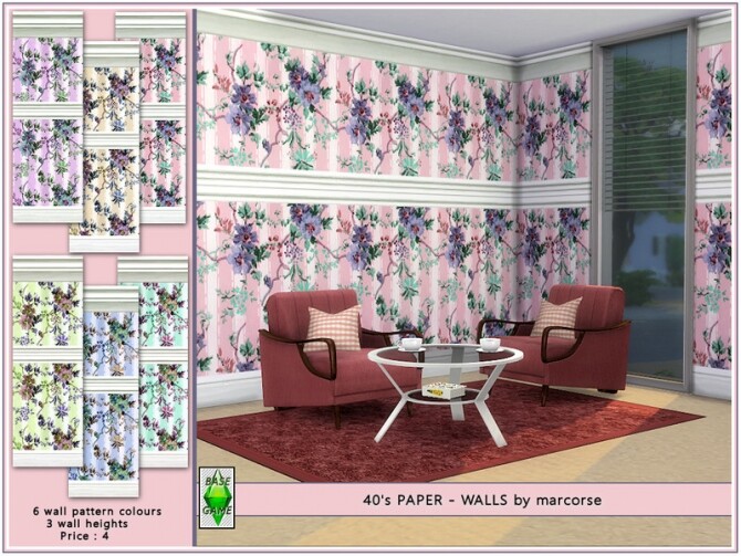 Sims 4 40s Paper Walls by marcorse at TSR