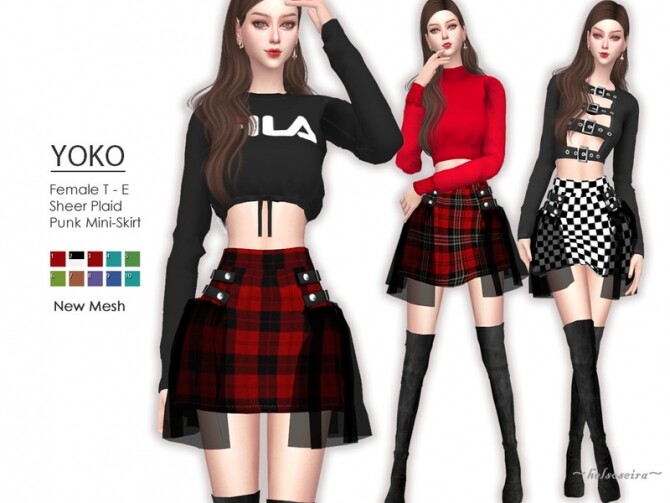 Sims 4 YOKO Punk Plaid Skirt by Helsoseira at TSR