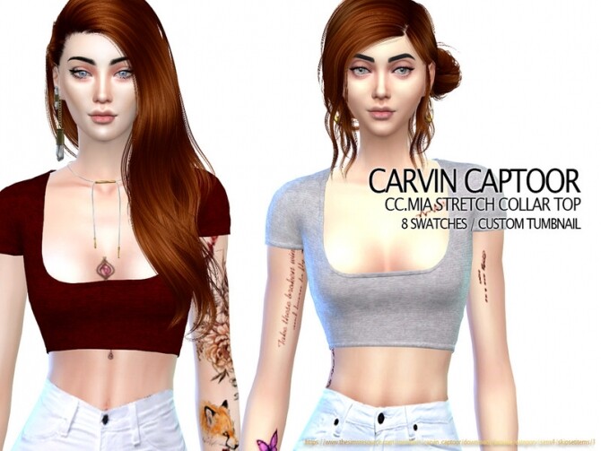 Sims 4 Mia stretch collar top by carvin captoor at TSR