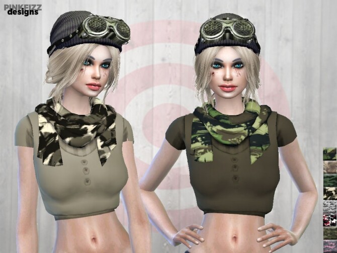 Sims 4 Apocalyptic Doomwear Scarf Top PF81 by Pinkfizzzzz at TSR