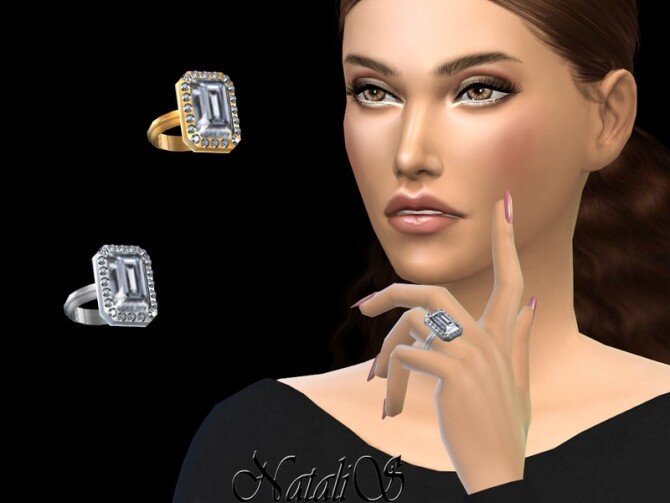 Sims 4 Pave emerald cut ring by NataliS at TSR