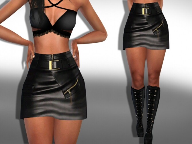Sims 4 Female High Waist Leather Skirt by Saliwa at TSR