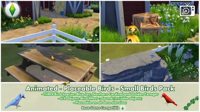 Sims 4 Animated Placeable Birds Small Birds Pack by Bakie at TSR