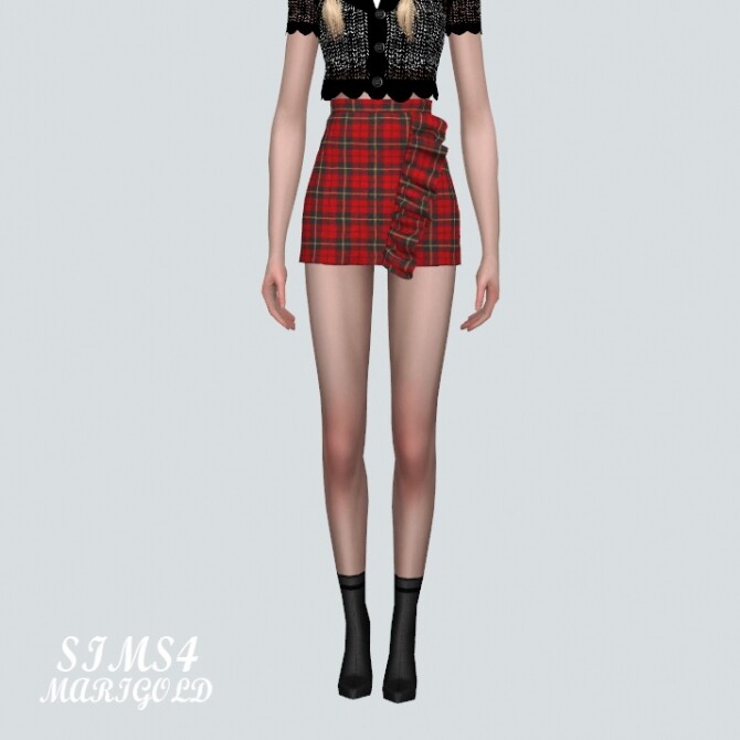 Sims 4 Frill Plaid Mini Skirt at Marigold