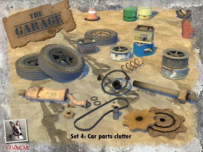 Sims 4 The Garage Set 4: Car Parts Clutter by Cyclonesue at TSR