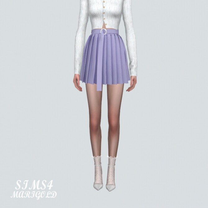 Sims 4 Pleats Mini Skirt With Belt AB at Marigold