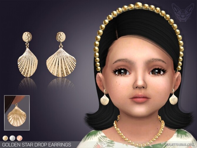 Sims 4 Golden Shell Drop Earrings For Toddlers by feyona at TSR