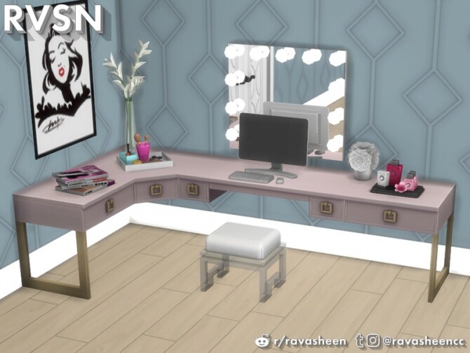 Sims 4 Social Distancing Desk & Vanity Set by RAVASHEEN at TSR