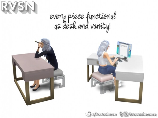 Sims 4 Social Distancing Desk & Vanity Set by RAVASHEEN at TSR