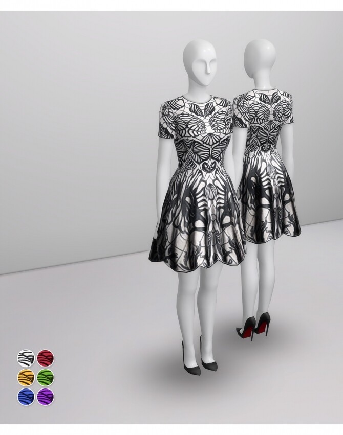 Sims 4 Black Jacquard Stretch Flared Mini Dress at Rusty Nail