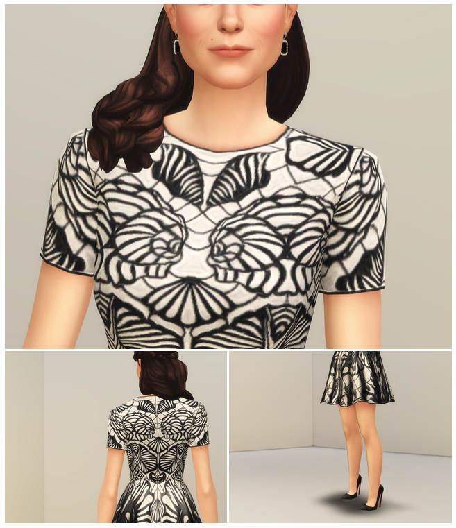 Sims 4 Black Jacquard Stretch Flared Mini Dress at Rusty Nail