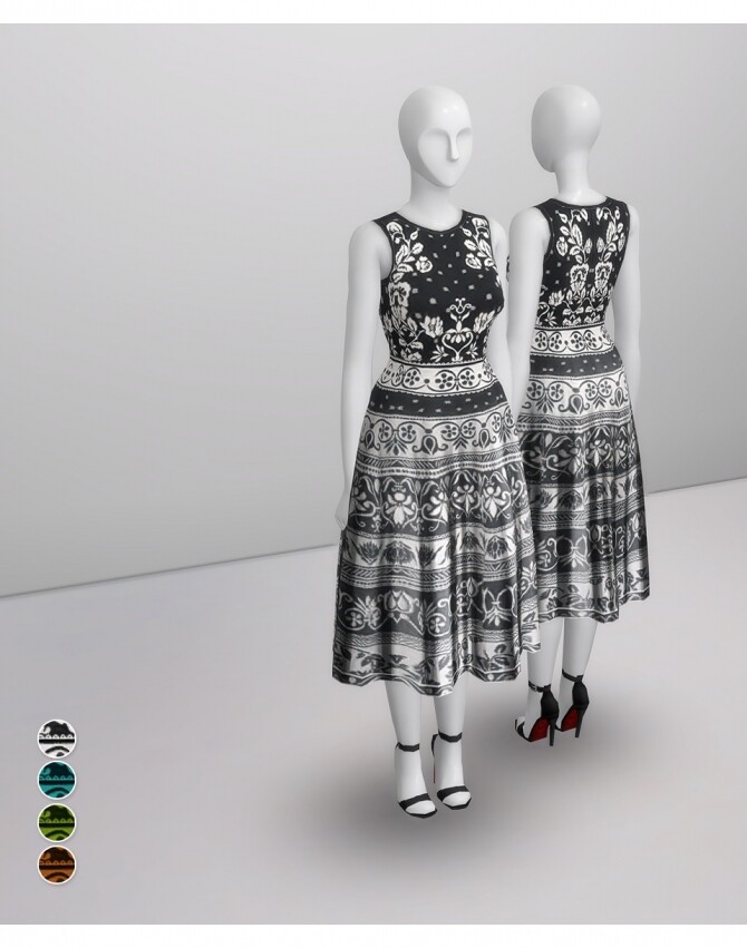 Sims 4 Black Jacquard Stretch Midi Dress at Rusty Nail