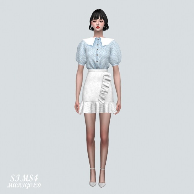 Sims 4 Blouse With Frill Mini Skirt at Marigold