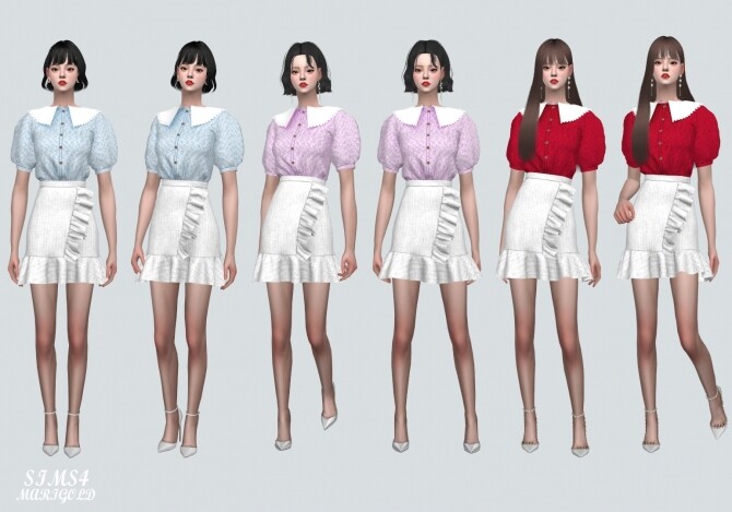 Sims 4 Blouse With Frill Mini Skirt at Marigold
