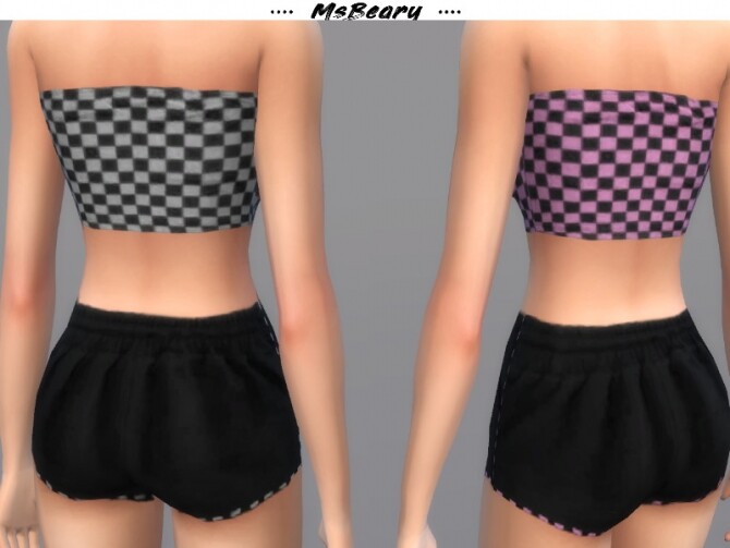 Sims 4 Checkered Tube Top and Drawstring Shorts by MsBeary at TSR