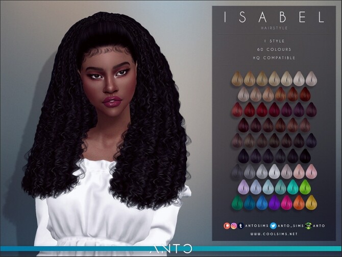Sims 4 Isabel long curly ponytail hair by Anto at TSR