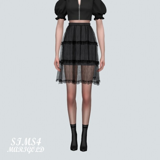 Sims 4 Lace Tiered Sha Midi Skirt at Marigold