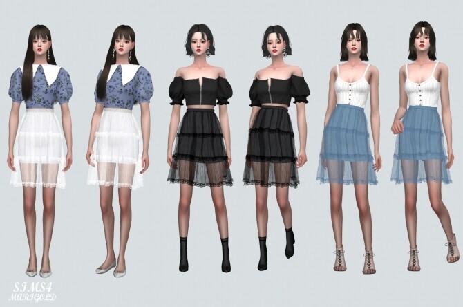Sims 4 Lace Tiered Sha Midi Skirt at Marigold