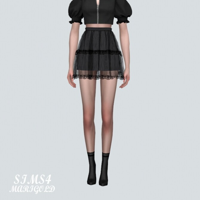 Sims 4 Lace Tiered Sha Mini Skirt at Marigold