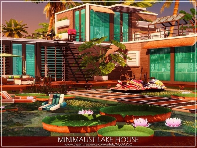 Sims 4 Minimalist Lake House by MychQQQ at TSR