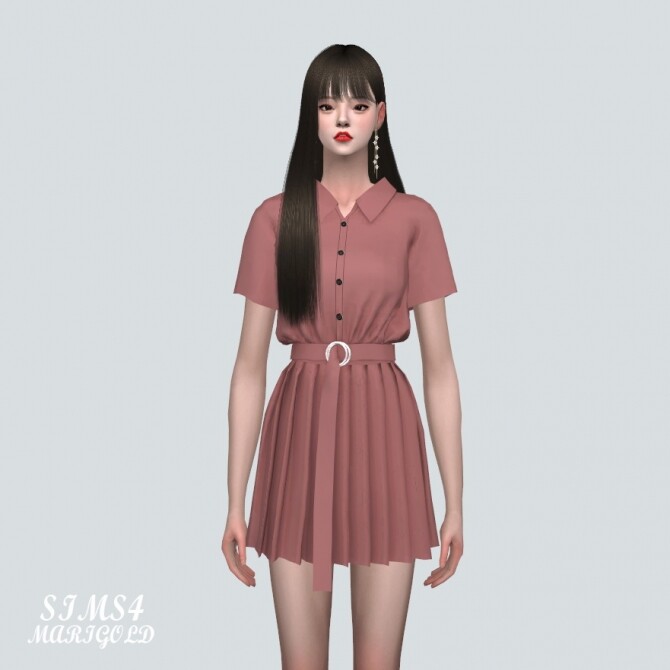 Sims 4 Pleats Mini Dress With Belt at Marigold