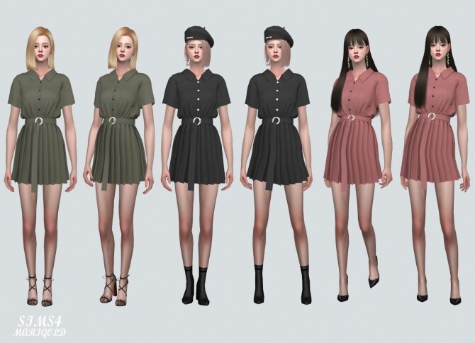 Sims 4 Pleats Mini Dress With Belt at Marigold