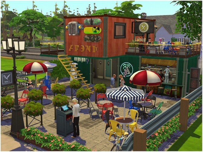 Sims 4 Red Container restaurant by lotsbymanal at TSR