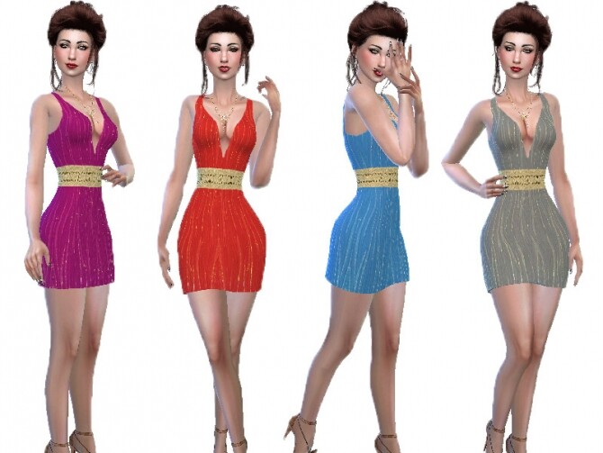 Sims 4 Silk mini dress with belt by TrudieOpp at TSR