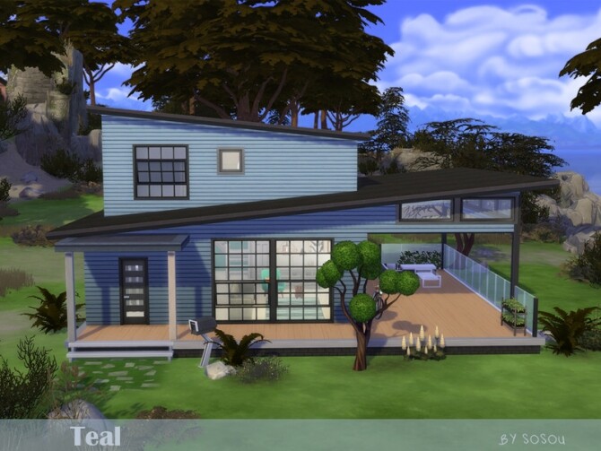 Sims 4 Teal small family house by Sosou at TSR