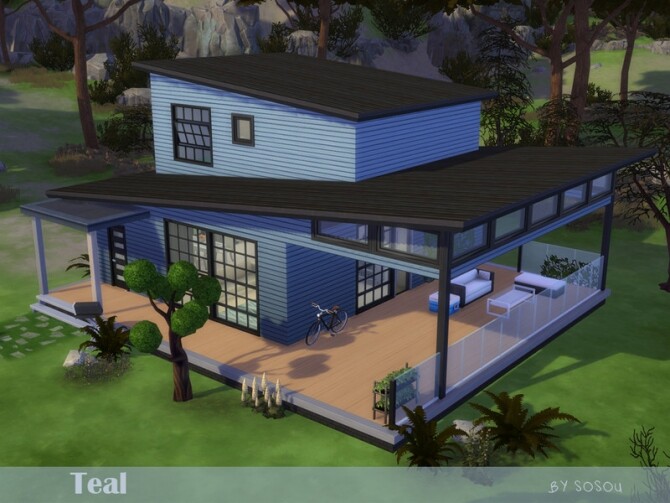Sims 4 Teal small family house by Sosou at TSR