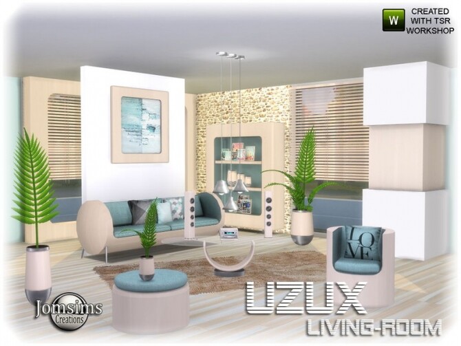 Sims 4 Uzux living room decor by jomsims at TSR