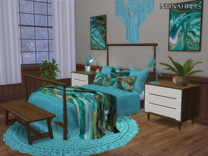 Sims 4 Golden Green Marble Bedroom by neinahpets at TSR
