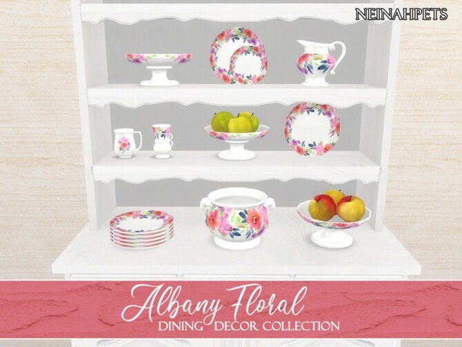 Sims 4 Albany Floral Dining Decor by neinahpets at TSR
