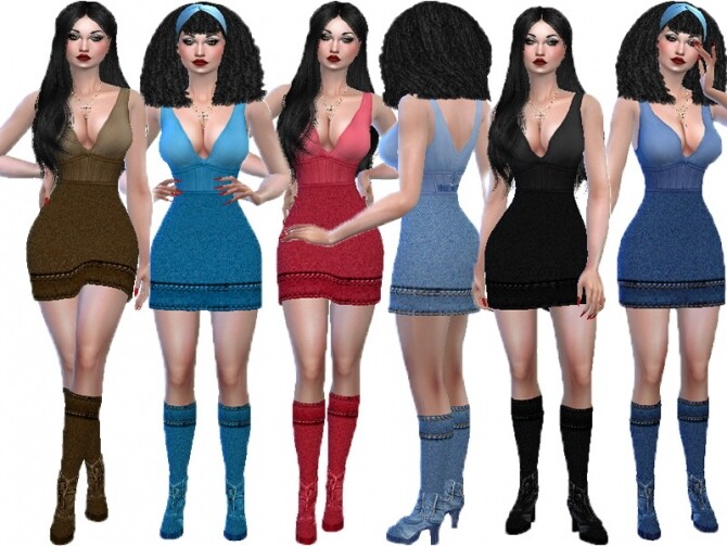 Sims 4 Denim dress with V belt by TrudieOpp at TSR