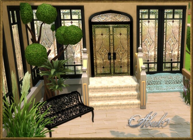 Sims 4 Indah Glass Doors and Windows + Stone Step and Bench at Abuk0 Sims4