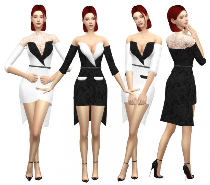 Sims 4 Black & white lace dress at Simjigi