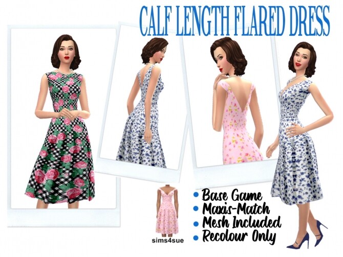 Sims 4 CALF LENGTH FLARED DRESS at Sims4Sue