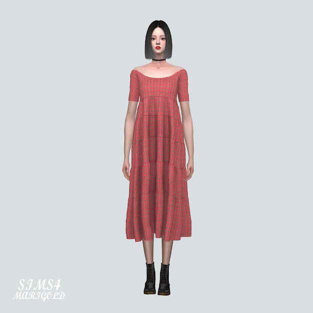 Sims 4 Off Shoulder Tiered Long Dress at Marigold