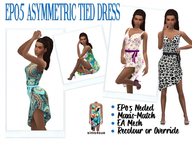 Sims 4 EP05 ASYMMETRIC TIED DRESS at Sims4Sue