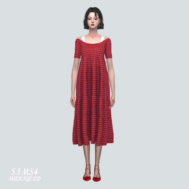 Sims 4 Off Shoulder Tiered Long Dress at Marigold