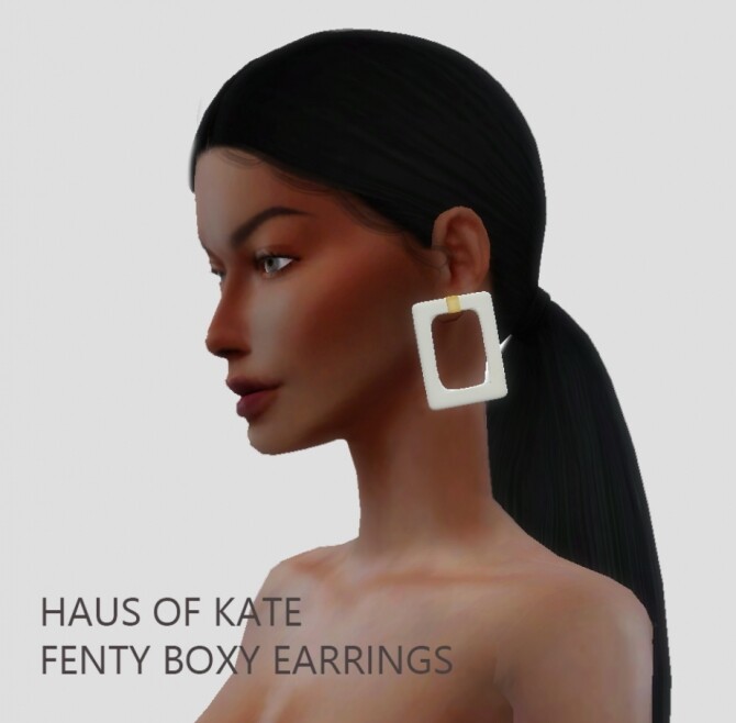 Sims 4 Rectangular earrings with golden insert in Coco White at Haus of Kate