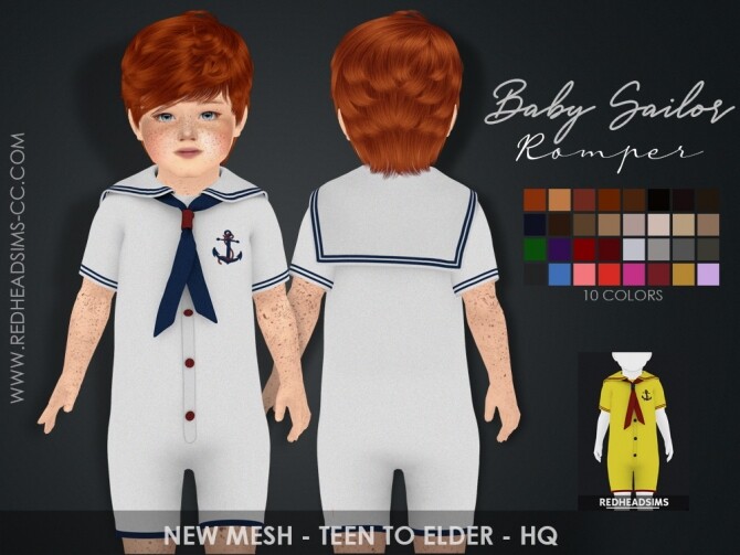 Sims 4 BABY SAILOR ROMPER by Thiago Mitchell at REDHEADSIMS
